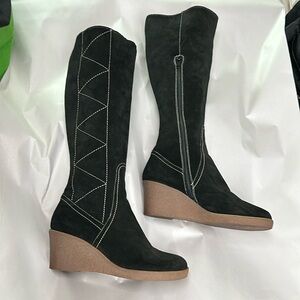 CORDANI Tall Knee black Suede Wedge Boots Size 36